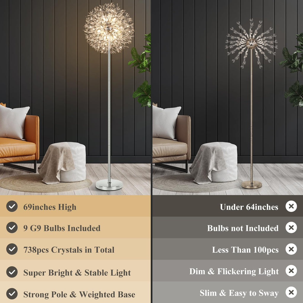 69'' Crystal Floor Lamp, Standing Lamp Chrome