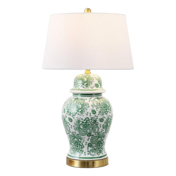 Ellis Chinoiserie Ginger Jar Table Lamp 29.5", Green/White