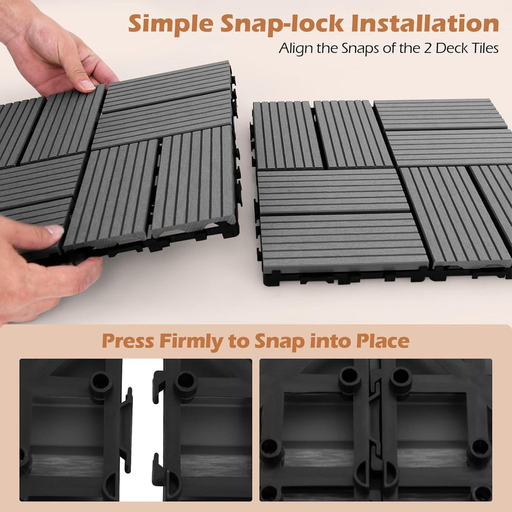 18 PCS Interlocking Deck Tiles - 12" x 12" Composite Decking Boards Waterproof All Weather, Total 18 Sq.Ft Outdoor