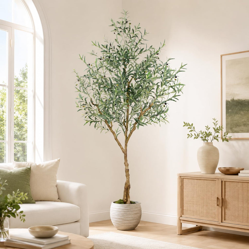 Olive Trees Artificial Indoor, 7FT Tall Faux Olive Tree with Lush Leaves and Lifelike Fruits, Artificial Plants in