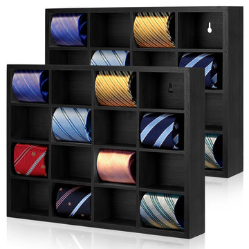 2 Pcs Tie Box Organizer for Men, Wall Mounted Tie Rack, Black
