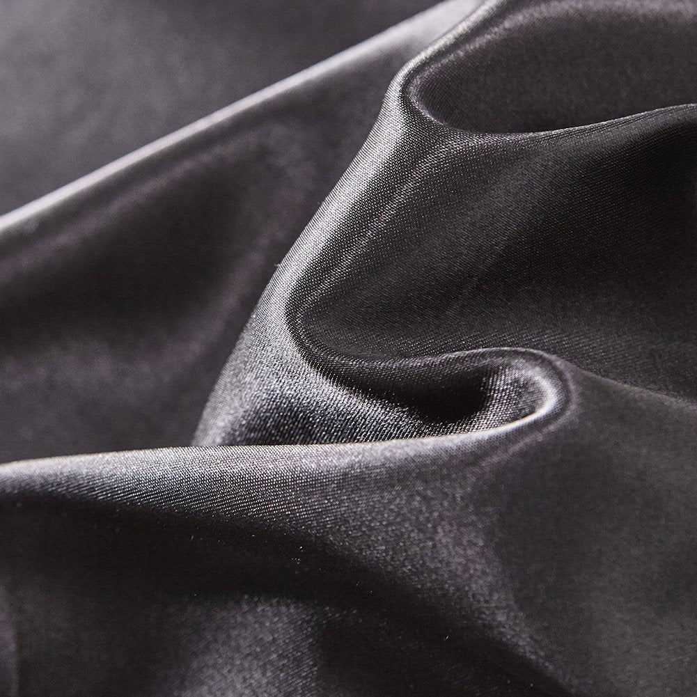 Hotel Quality Solid Silver Black Duvet Cover Set /Single Size Silk Like Satin Bedding with Hidden Zipper Ties