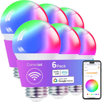 A19 Smart Light Bulbs, 800 Lumens, 6-Pack