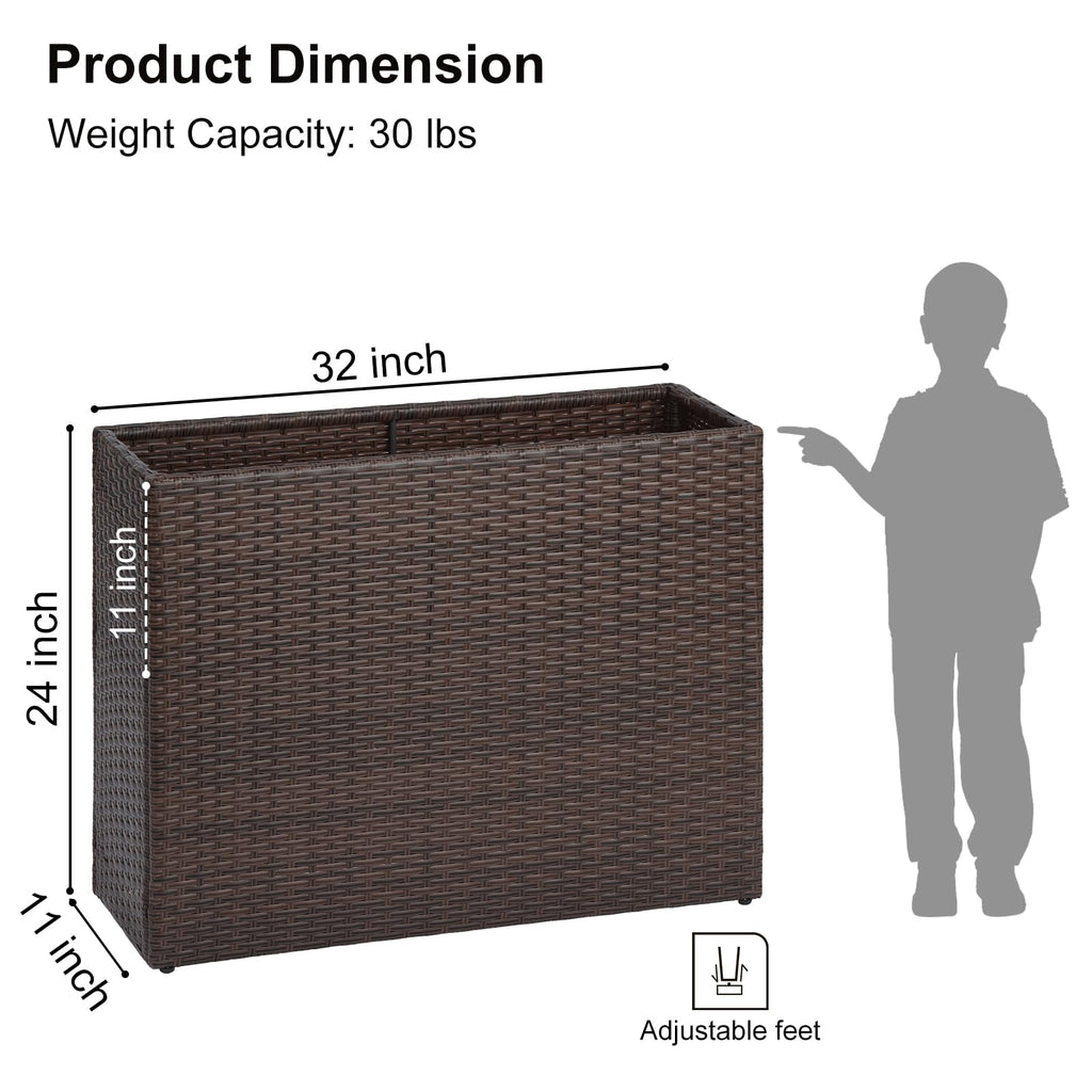 Large Rectangular Planter for Outdoor Rattan Block Box 32x11x24''