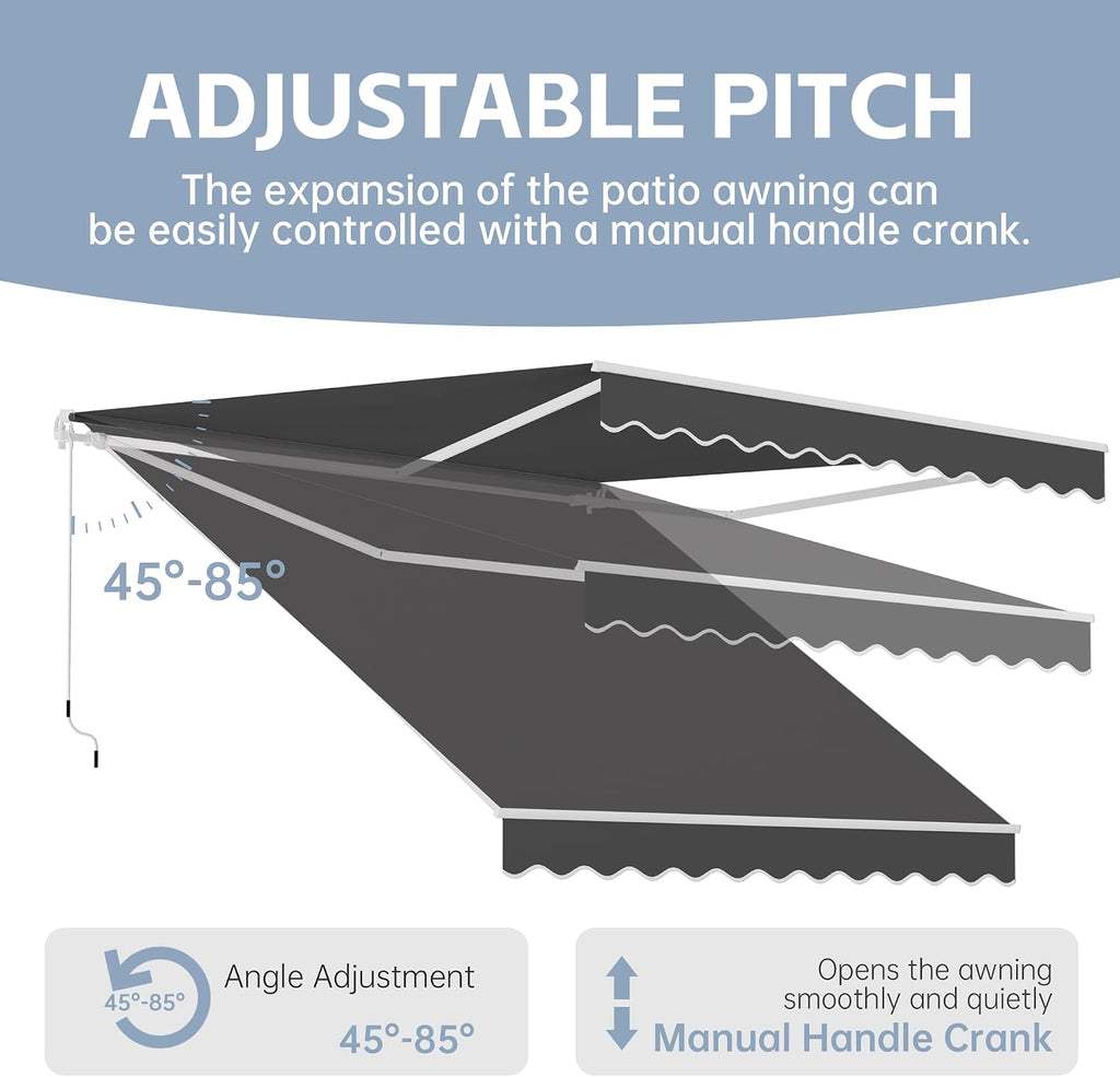 13' x 10' Retractable Awning Awning with Adjustable Tilt Angles, UV Protection Sun Shade with Rust-Resistant
