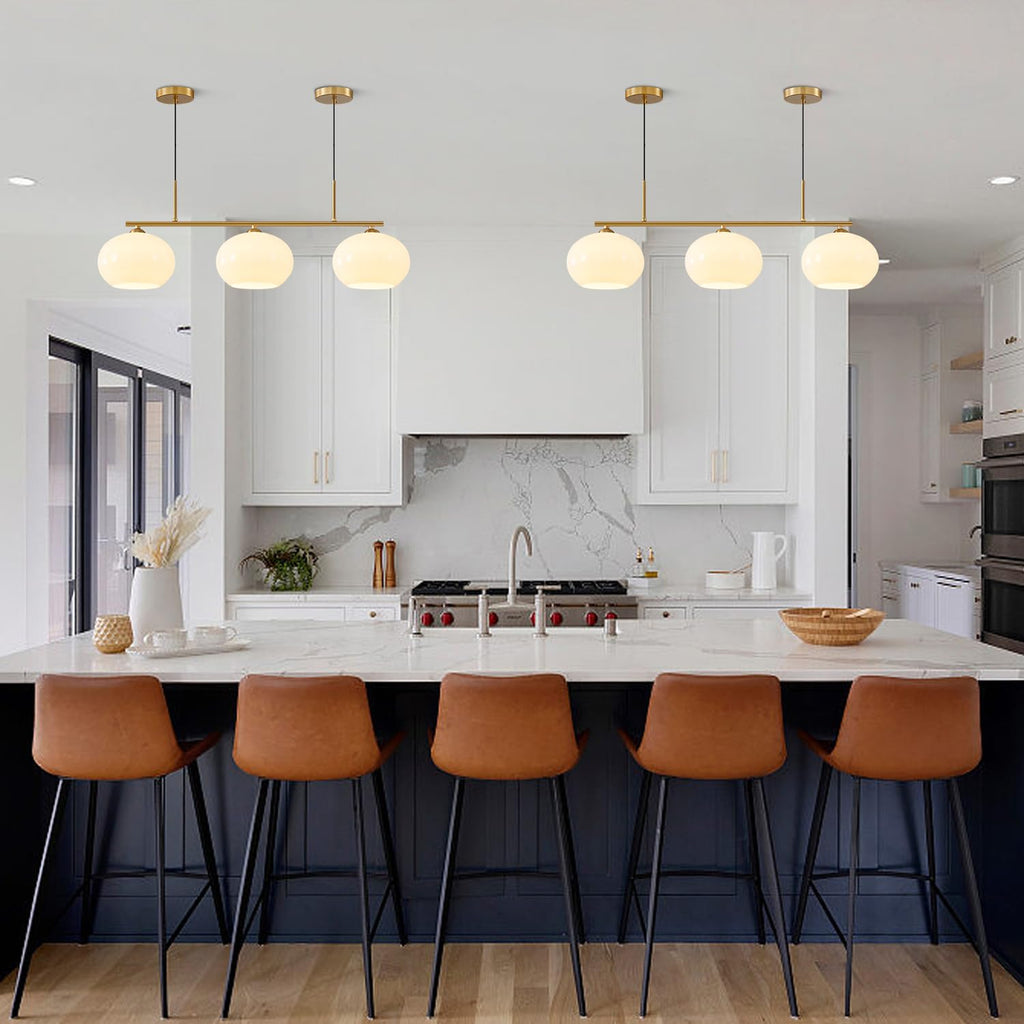 Lighting Mid Century Modern 3-Light Brushed Brass Linear Pendant Light