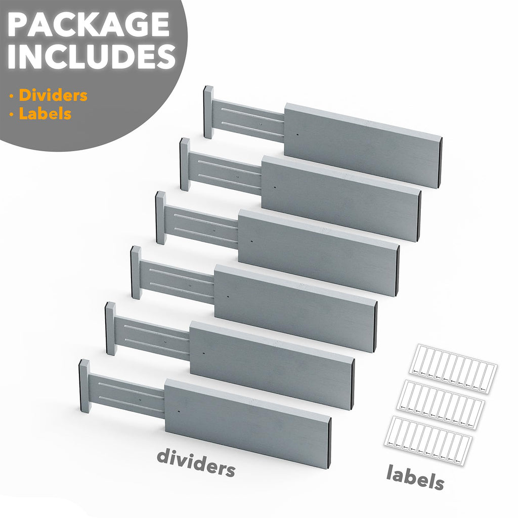 Bamboo Dresser Drawer Dividers 6 Pack, 4.65" High Adjustable 12.5"-17" Drawer Organizers, Expandable Organization for
