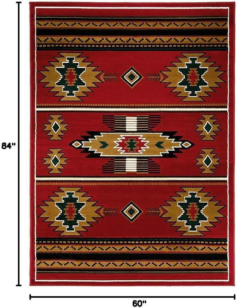 Southwest Southwestern Native American Rustic Aztec Lodge Geometric Navajo Indian Red Area Rug (5 Feet X 7 Feet)
