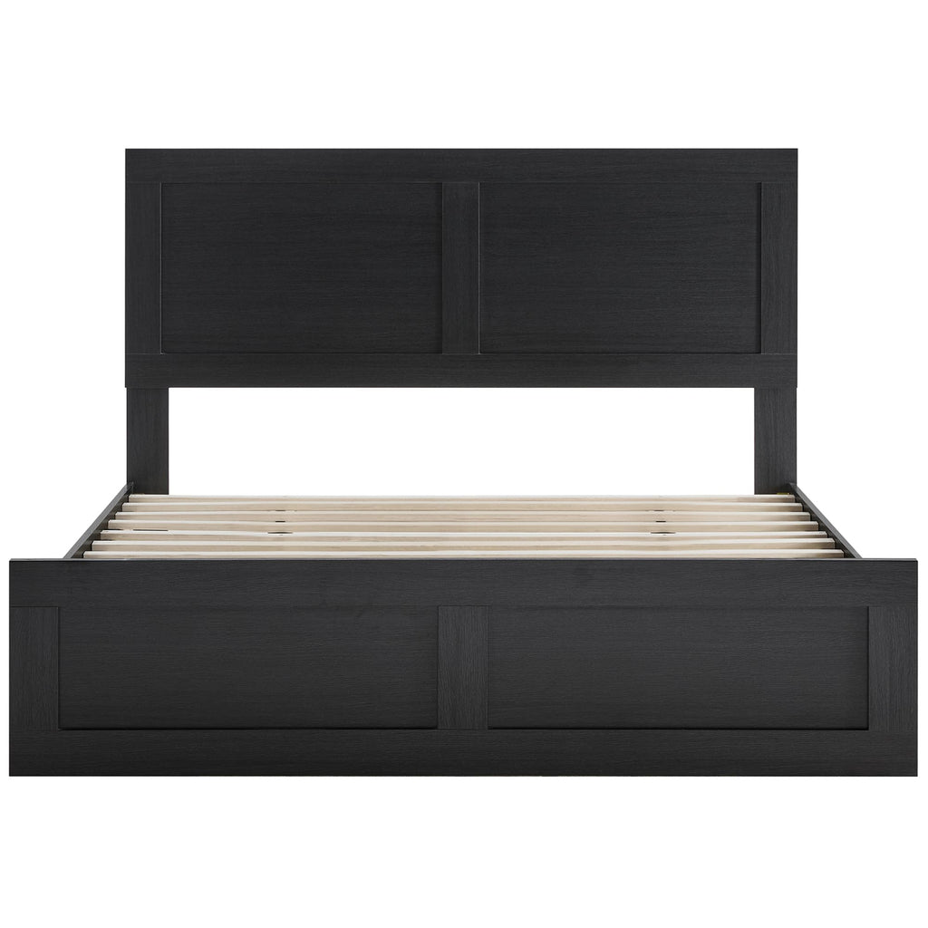 Wood Bed Frame with Headboard and Footboard, Black, King