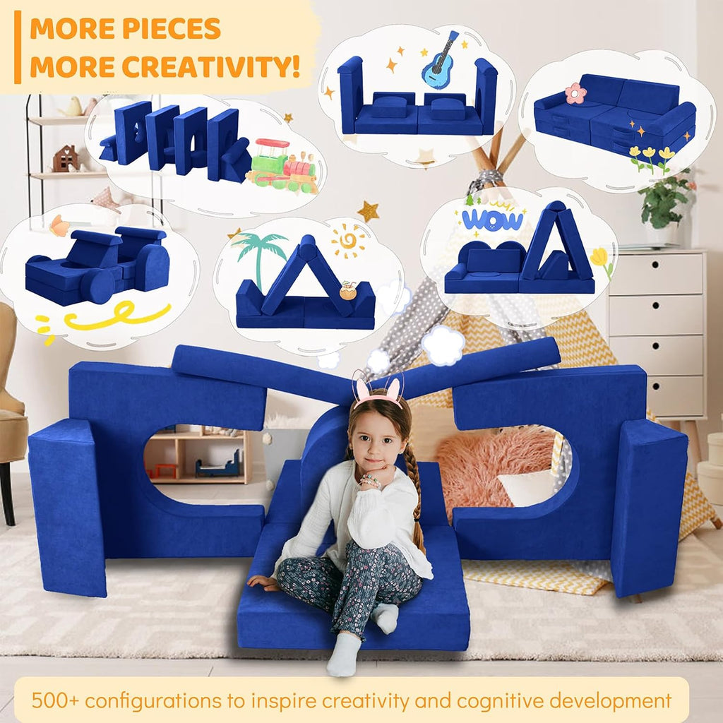 Toddler Couch, Piece Modular Kids Play Couch, Blue