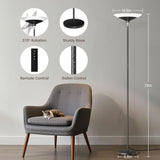 Torchiere Floor Lamp - 72" Tall LED Standing Lamp with Remote/Button Control, 1800Lm, 3000-6500K