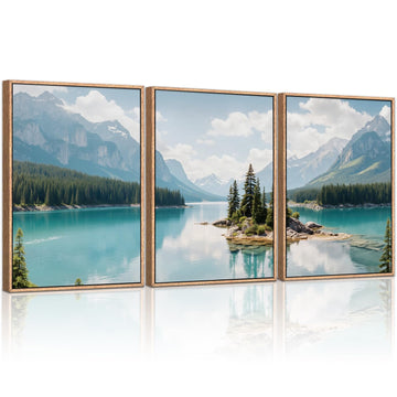 Mountain Wall Art Canvas, Forest Wall Art Mountain Lake, Lake Scenery Artwork, Landscape Nature Framed Decor, Realistic