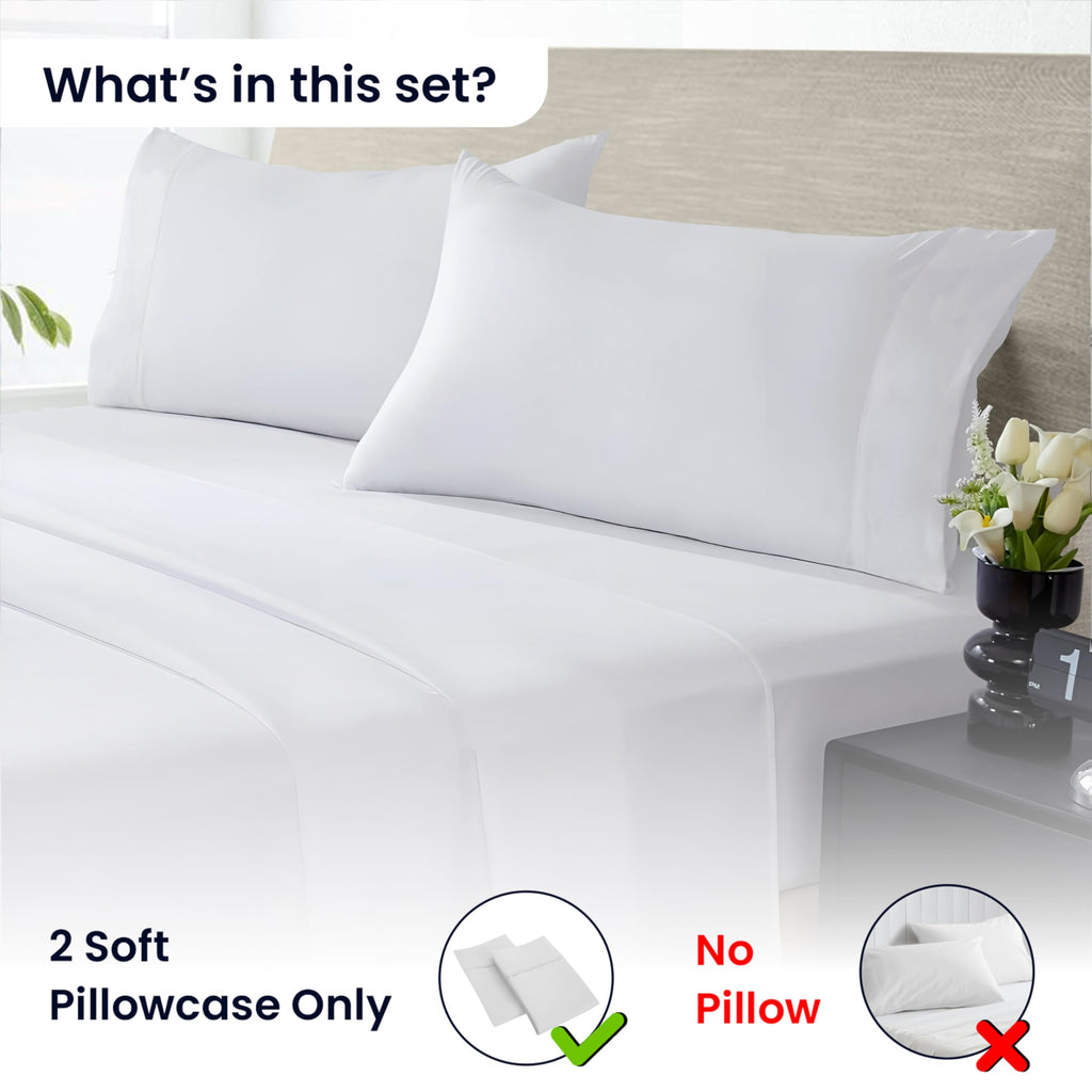 King Size Pillow Cases Set of 2, 600 Thread Count 100% Egyptian Cotton White Pillow Covers, Soft Hotel Quality, Open