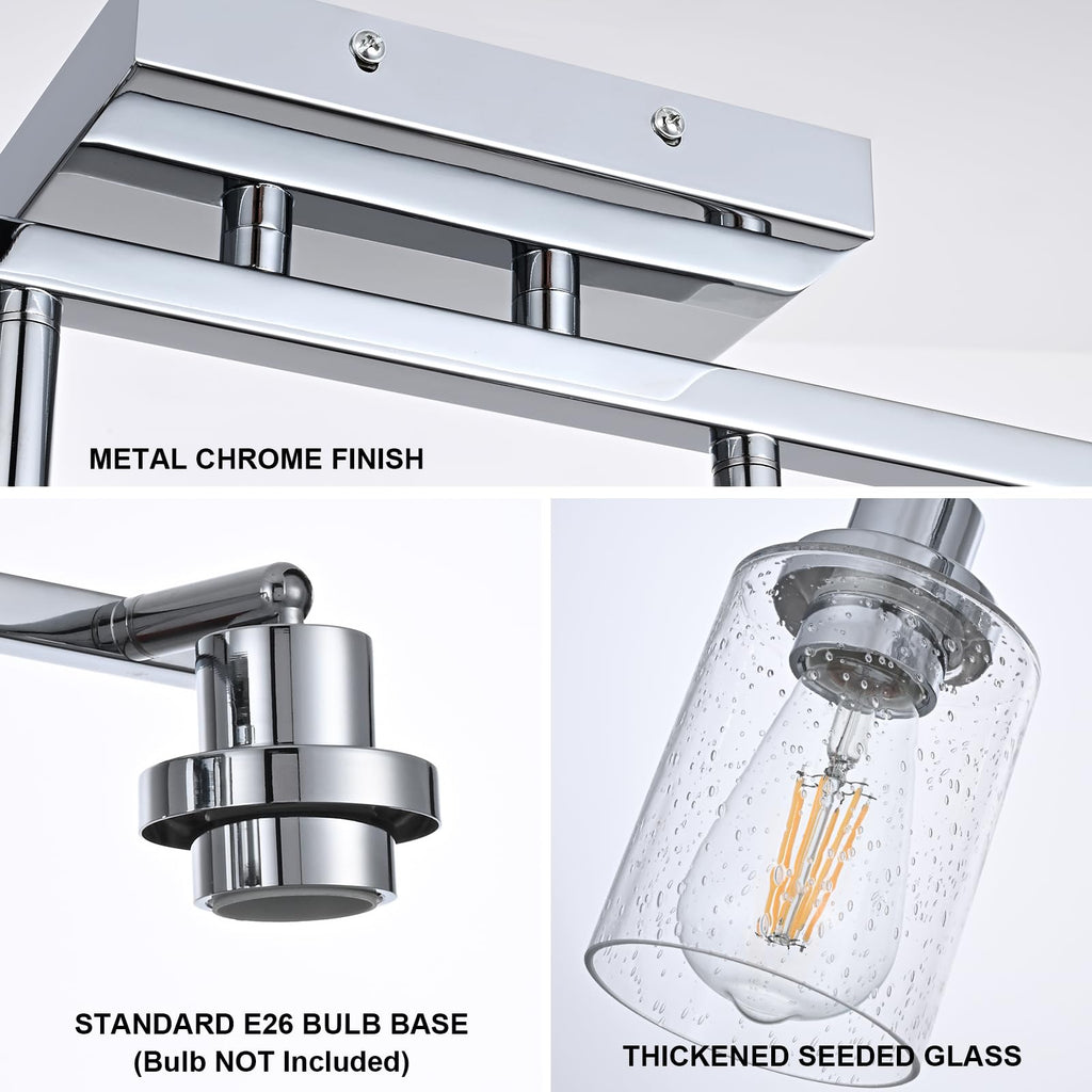 Chrome Track Lighting Kit Ceiling Kitchen Track Light Fixture with Seeded Glass, Multi-Directional Rotating