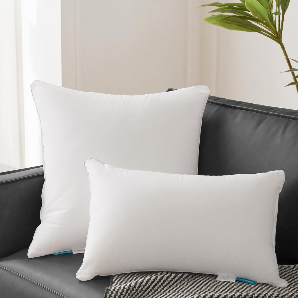 12x20 Lumbar Throw Pillow Inserts 2 Pack, 100% Cotton Breathable Cover Plump Rectangle Square Cushion Inserts White - Set of 2
