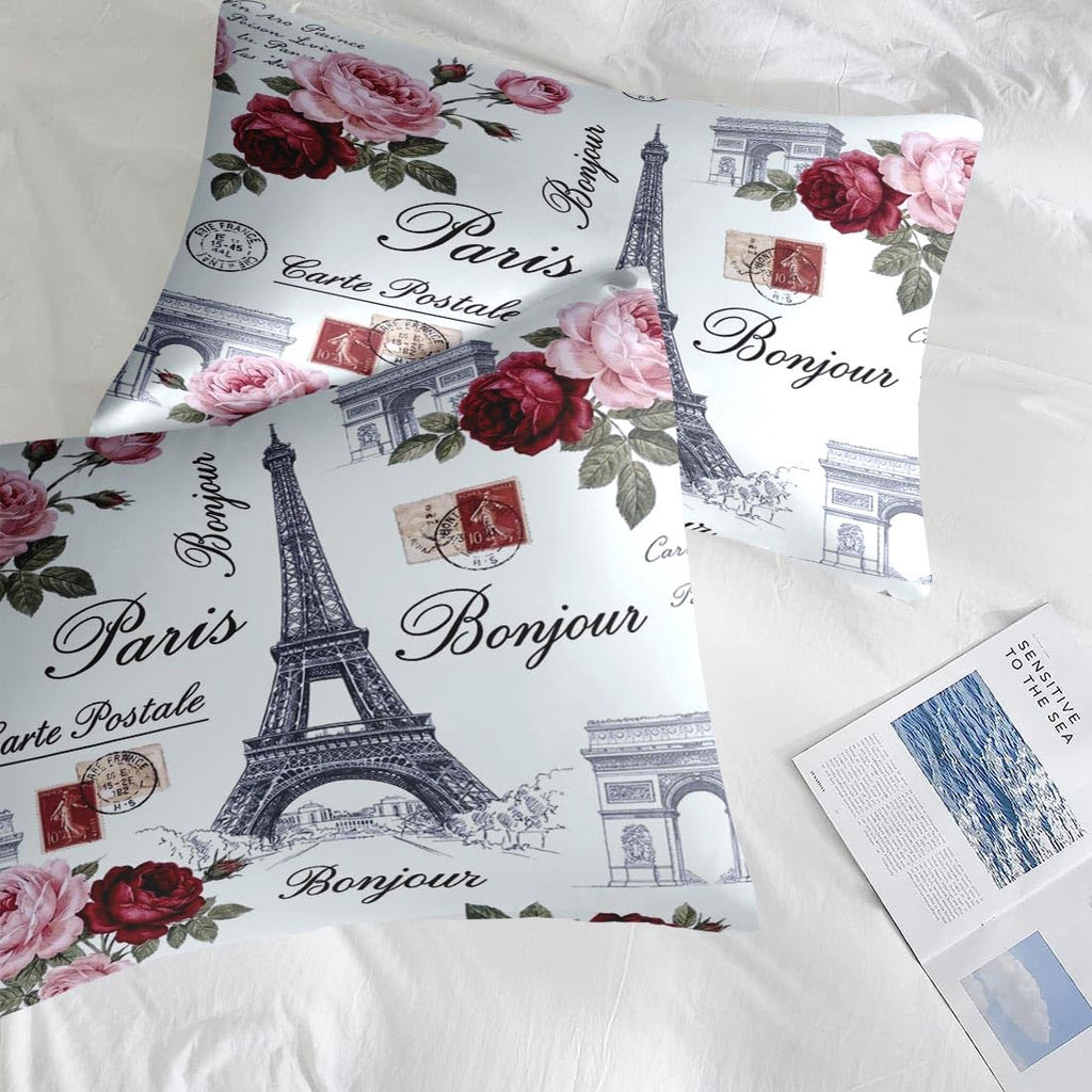 King Comforter Set with Sheets, 7 Pieces Paris Vintage Bedding