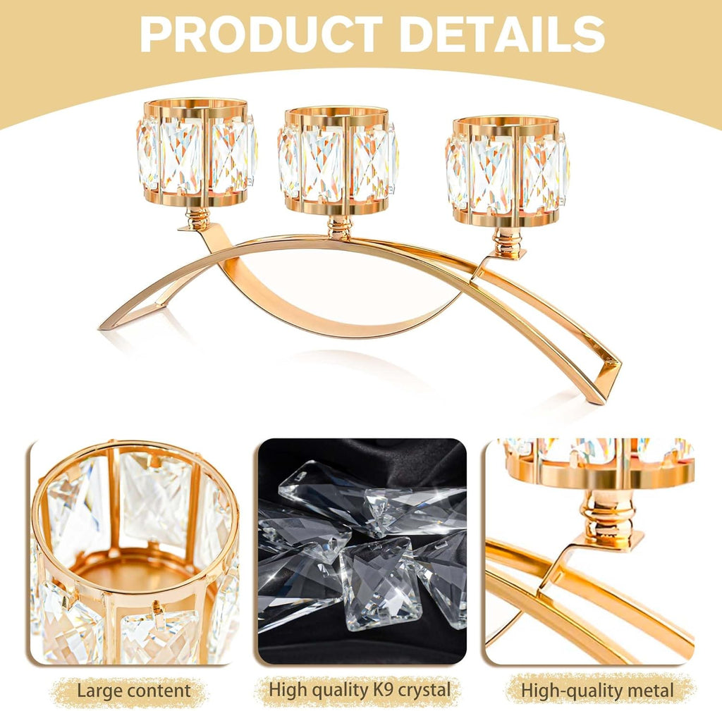 3 Arms Crystal Candle Holders, Arch Candlestick Table Candelabras Centerpieces, Dinning Room, Cabinet Ornaments, Home