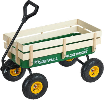 39 inch Pull Along Kids Wagon, Red Rolling Cargo Toy Wagons for Kids, Outdoor Utility Cart for Garden Beach Camping