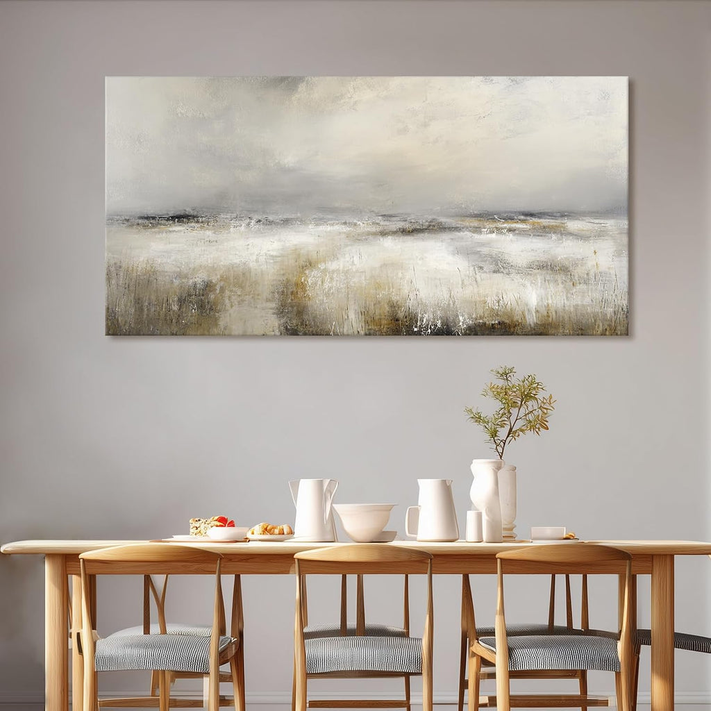 Large Neutral Abstract Canvas Wall Art Modern Landscape Painting Prints Beige Gray Artwork Minimalist Panoramic