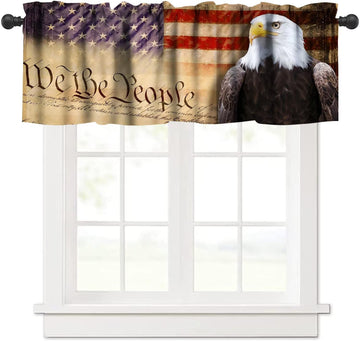Patriotic Eagle Valance Curtain, Vintage Us Flag Stars Stripes July 4th Antique Independence Day Blackout Short