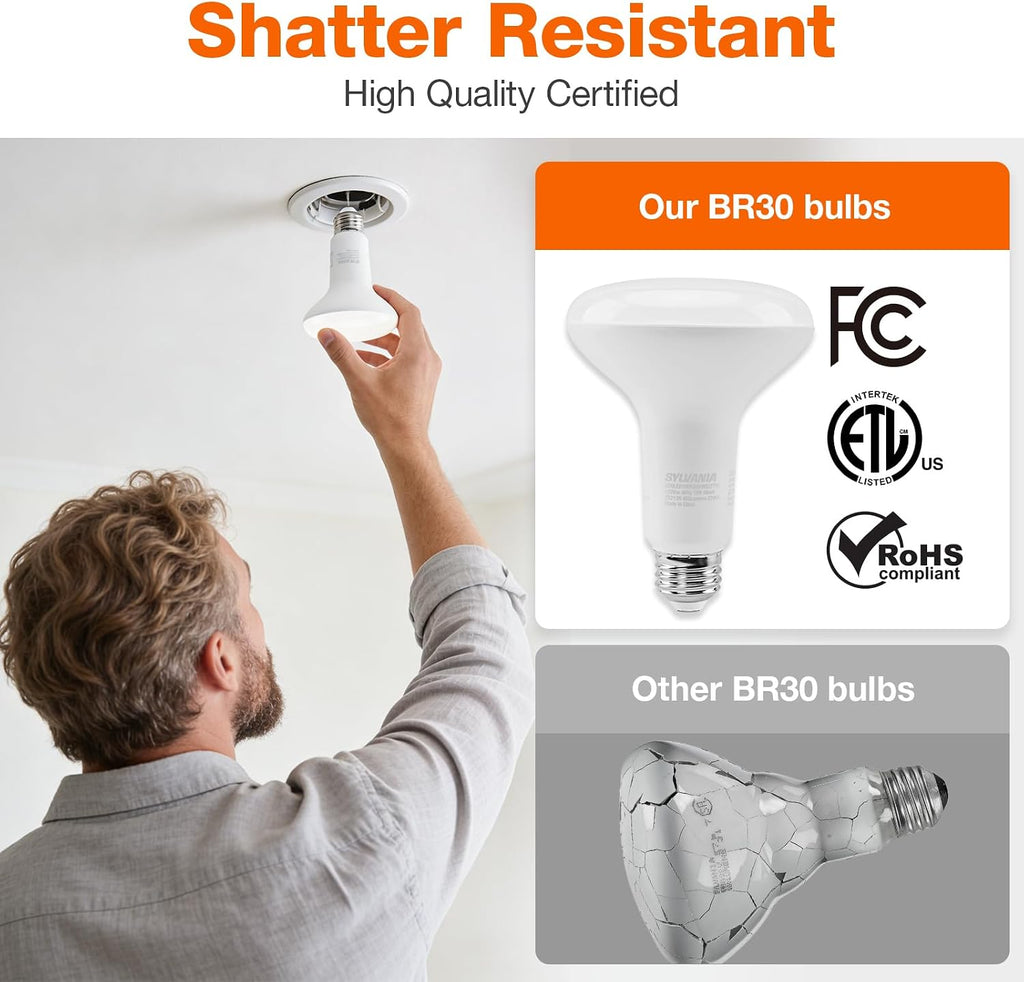 ECO LED BR30 Light Bulb, 65W = 10W, Dimmable, Frosted Finish, 650 Lumens, 2700K, Soft White - 4 Pack