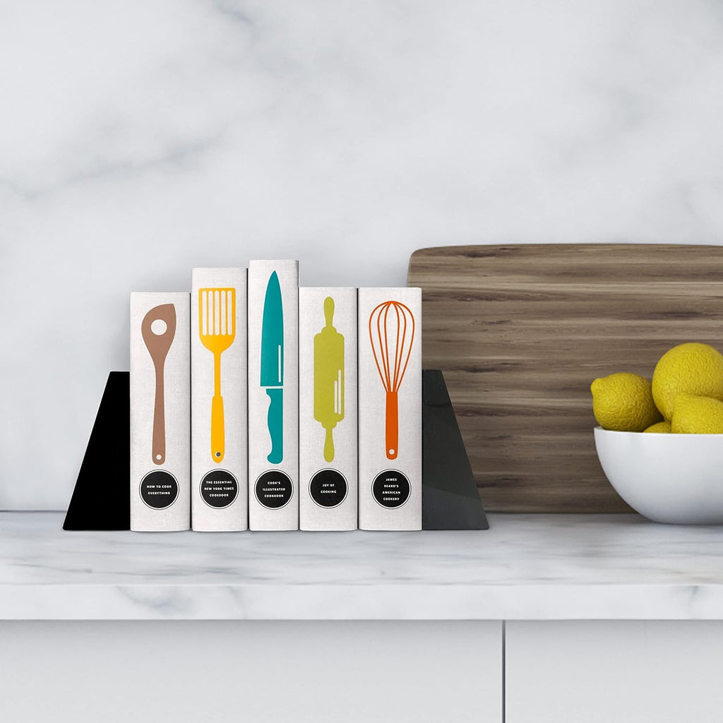 Premium Polished Stone Marble 6" Book Ends for Bookshelf Decor, Home, Office or Kitchen Shelves. Heavy, Triangular