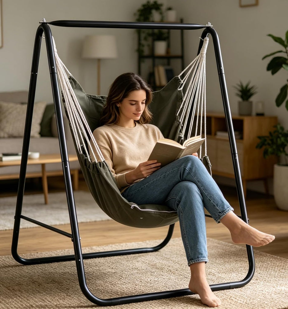Chair with Stand,Hammock Chair Stand with Hanging Swing Chair Included,Weather Resistant Hammock Stand Max 450
