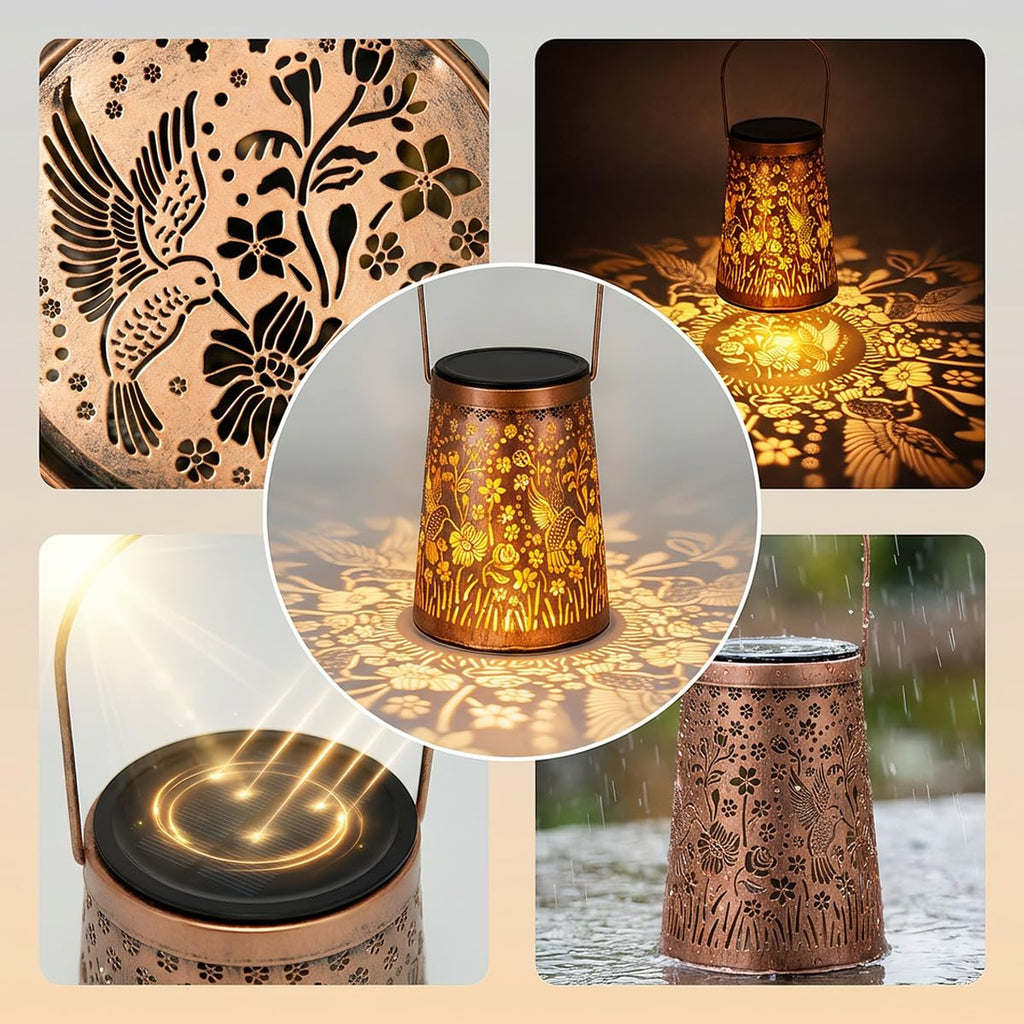 Hummingbird Solar Lanterns, Hanging Garden Lights, 2 Pack, Copper