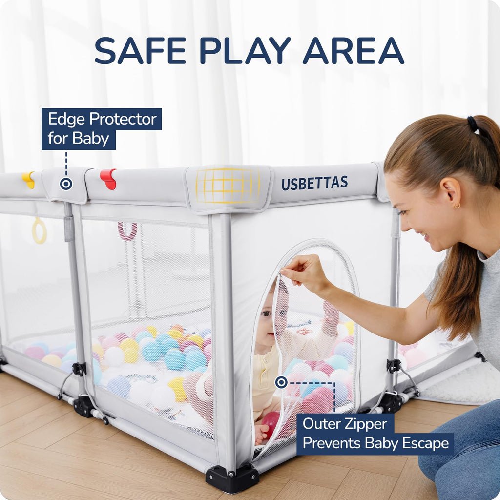 Foldable Baby Playpen with Mat, 50"x50", Light Gray