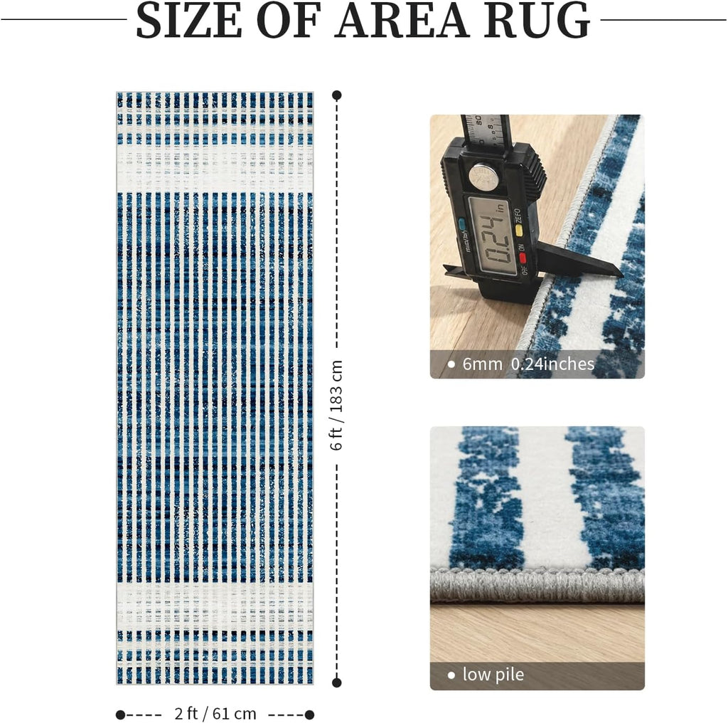 Washable Modern Striped Area Rug, Abstract Runner