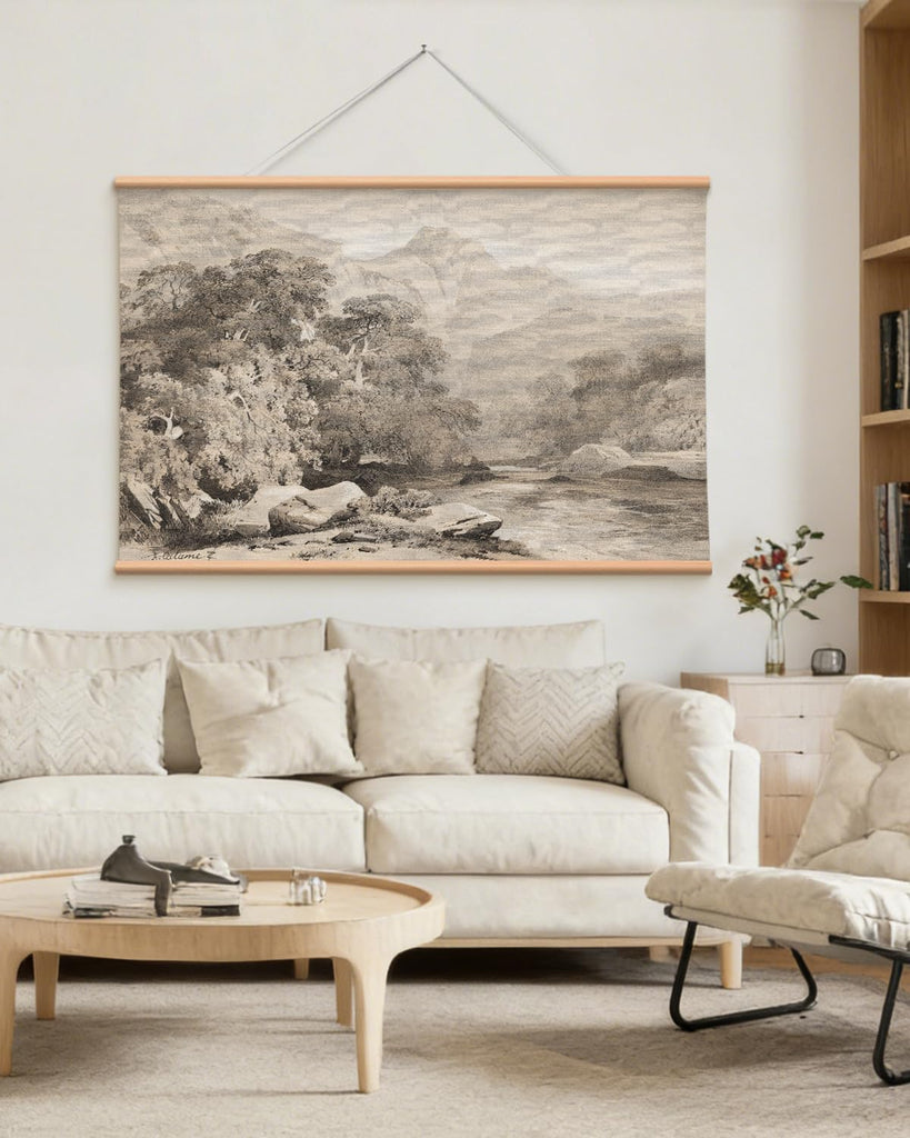 Extra Large Canvas Wall Art - Vintage Landscape Sketch, 36x54 Inch