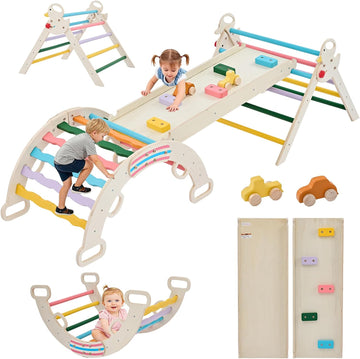 Triangle Set for Toddlers, in-1 Foldable Montessori Climbing Toys Indoor Playground with Arch & Ramp & Ladder