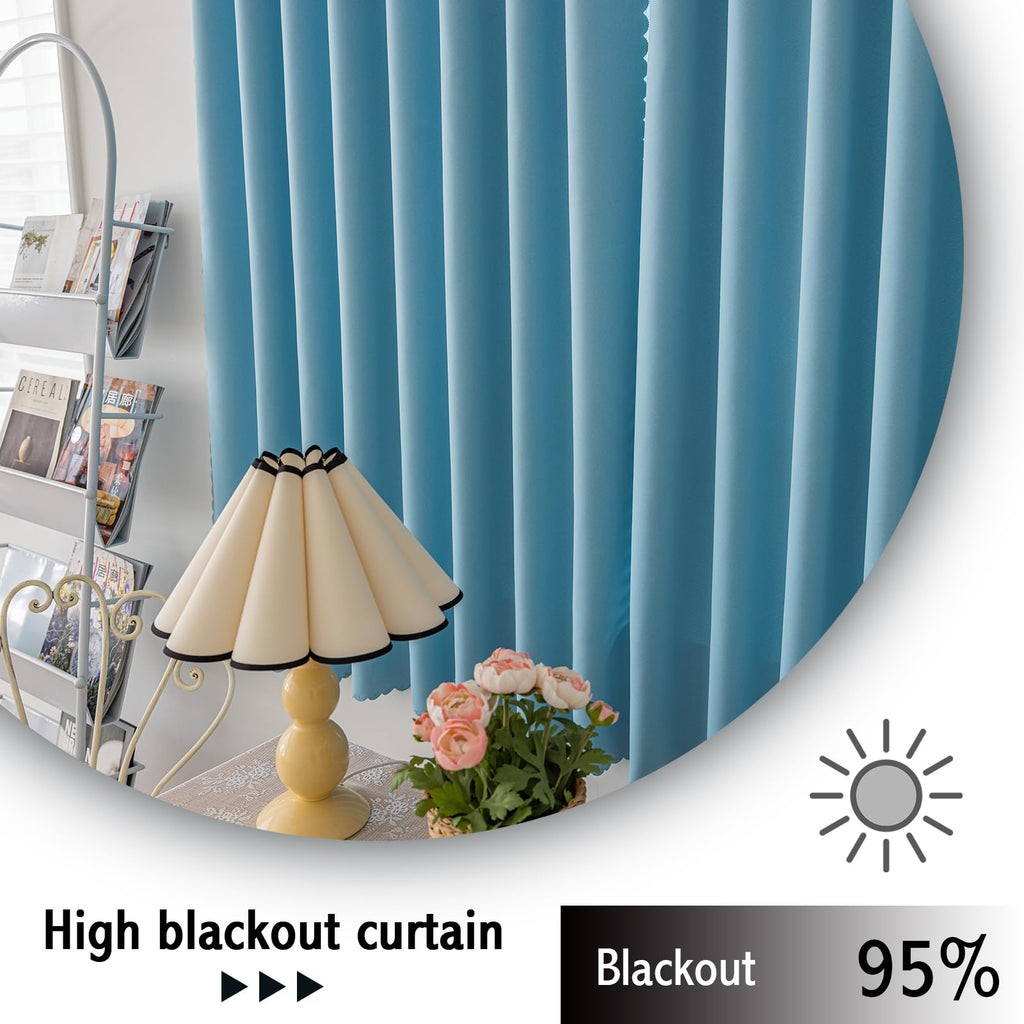 Magic Tape Stick on Curtains Blackout Curtains no Drillng Self Adhesive Curtain no Rod Small Window (Sky Blue, 59" W