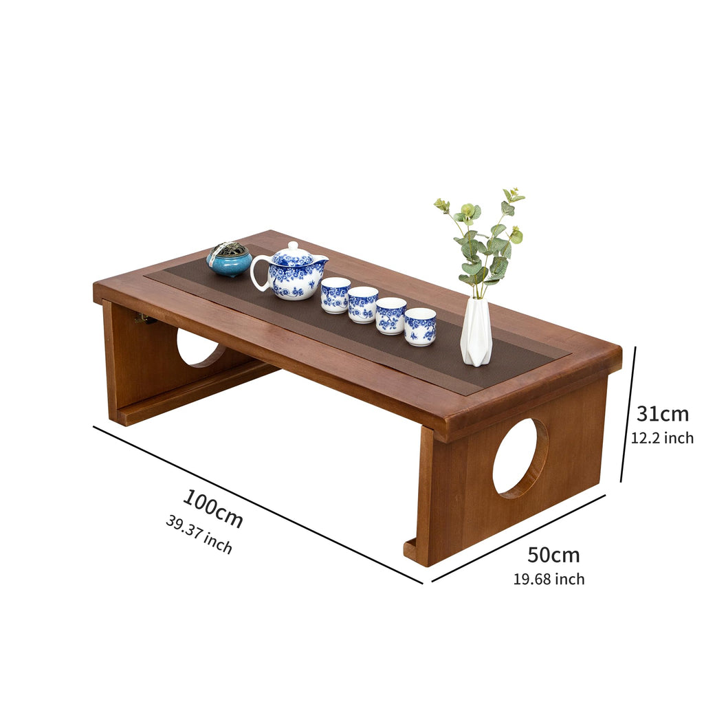 Foldable Japanese Coffee Table, Folding Japanese Floor Table, Natural Brown Coffee Table, Minimalist Tatami Table