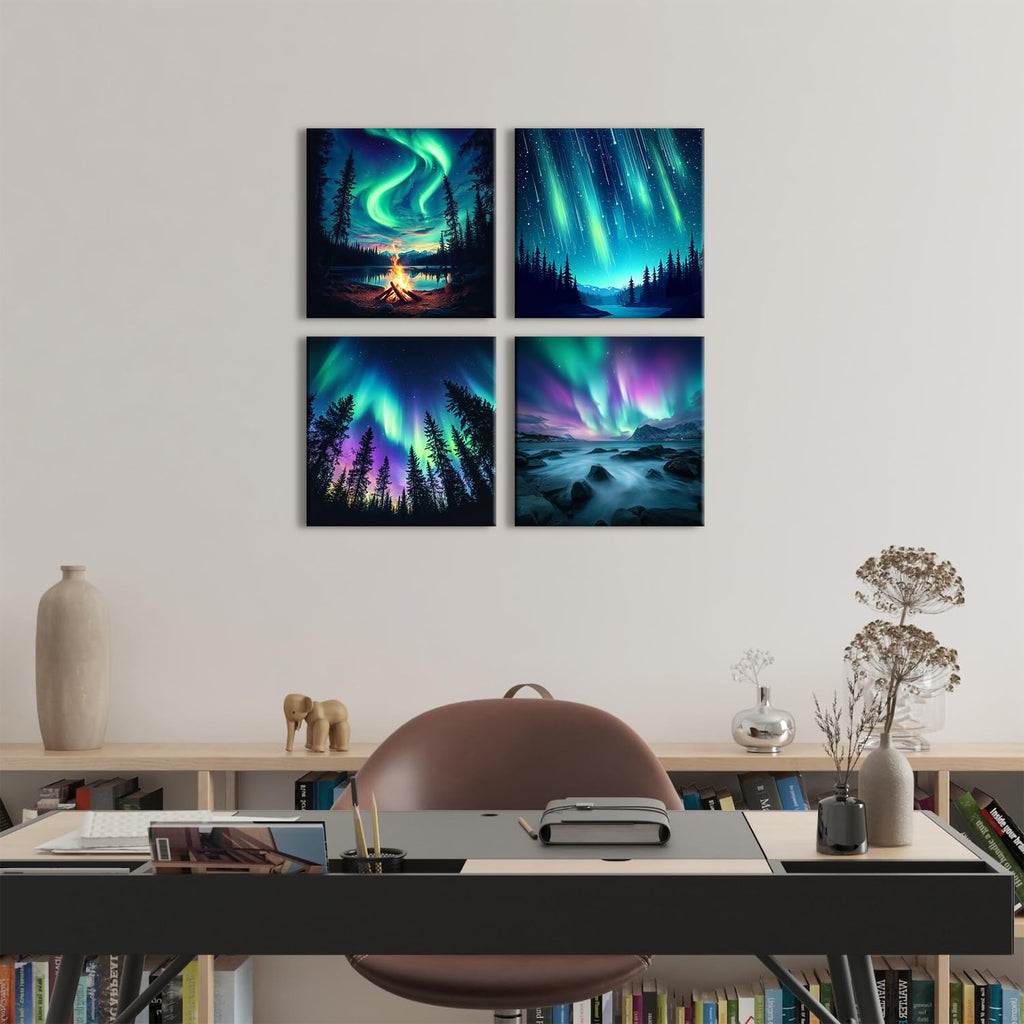 Northern Lights Wall Art Aurora Mountain Scenery Pictures Wall Decor Colorful Forest Landscape Canvas Prints