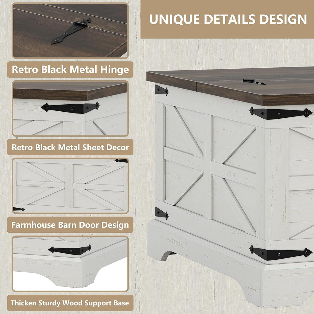 Farmhouse Lift Top Coffee Table, Square Wood Center Table with Large Hidden Storage Compartment