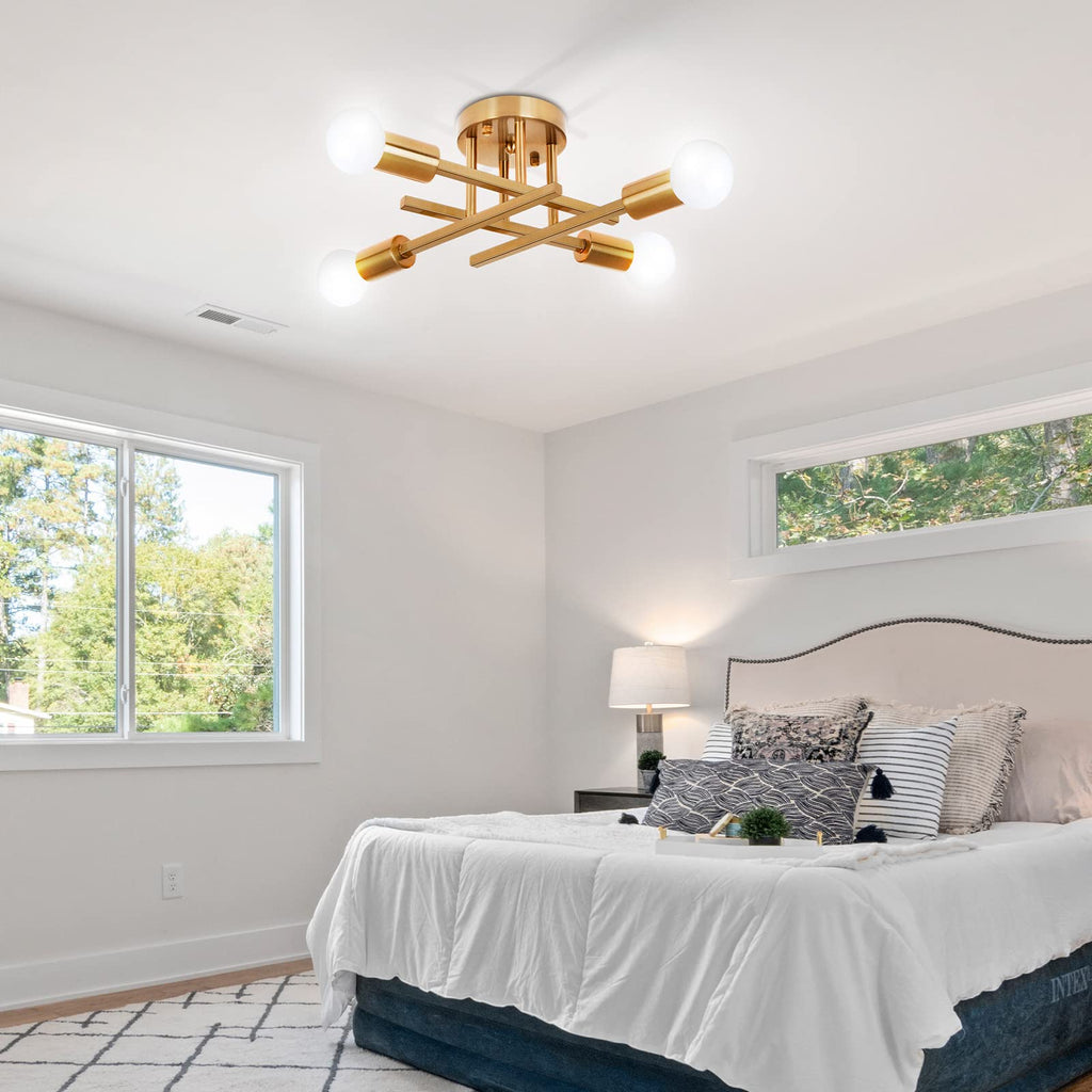 4-Light Semi Flush Mount Ceiling Light, Gold Sputnik Chandelier