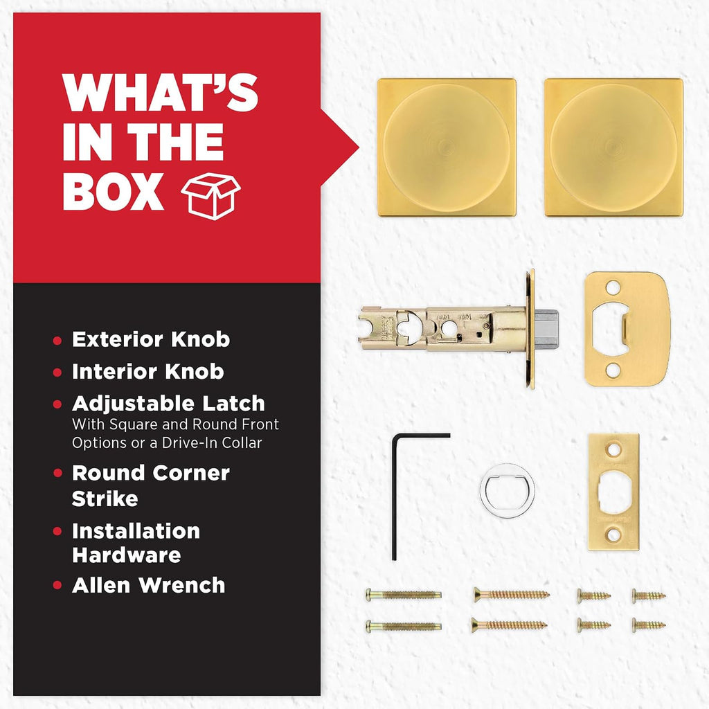 Pismo Interior Passage Door Knob, Handle for Closet and Hallway Doors, Non-Locking Doorknob, Satin Brass, Square