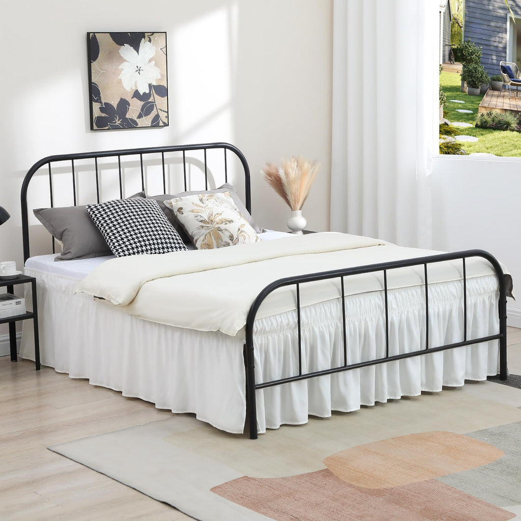 Full Bed Skirt 15 Inch Drop, Elastic Wrap Around with Split Corners