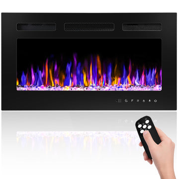 30" Electric Fireplace Wall Mounted and Recessed 750/1500w W/Remote Control
