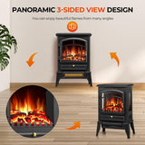 15 Inch Compact Electric Fireplace Stove Heater with Thermostat Control, 3D Realistic Flame Effects and Overheat Protection