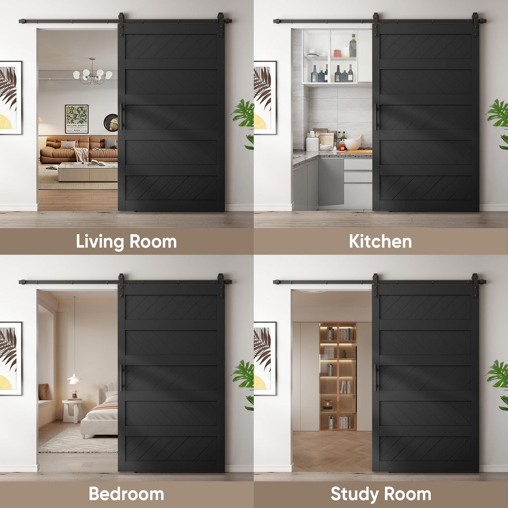 48x84 inch Wave-Shape Sliding Barn Door, Black, Hardware Kit Include