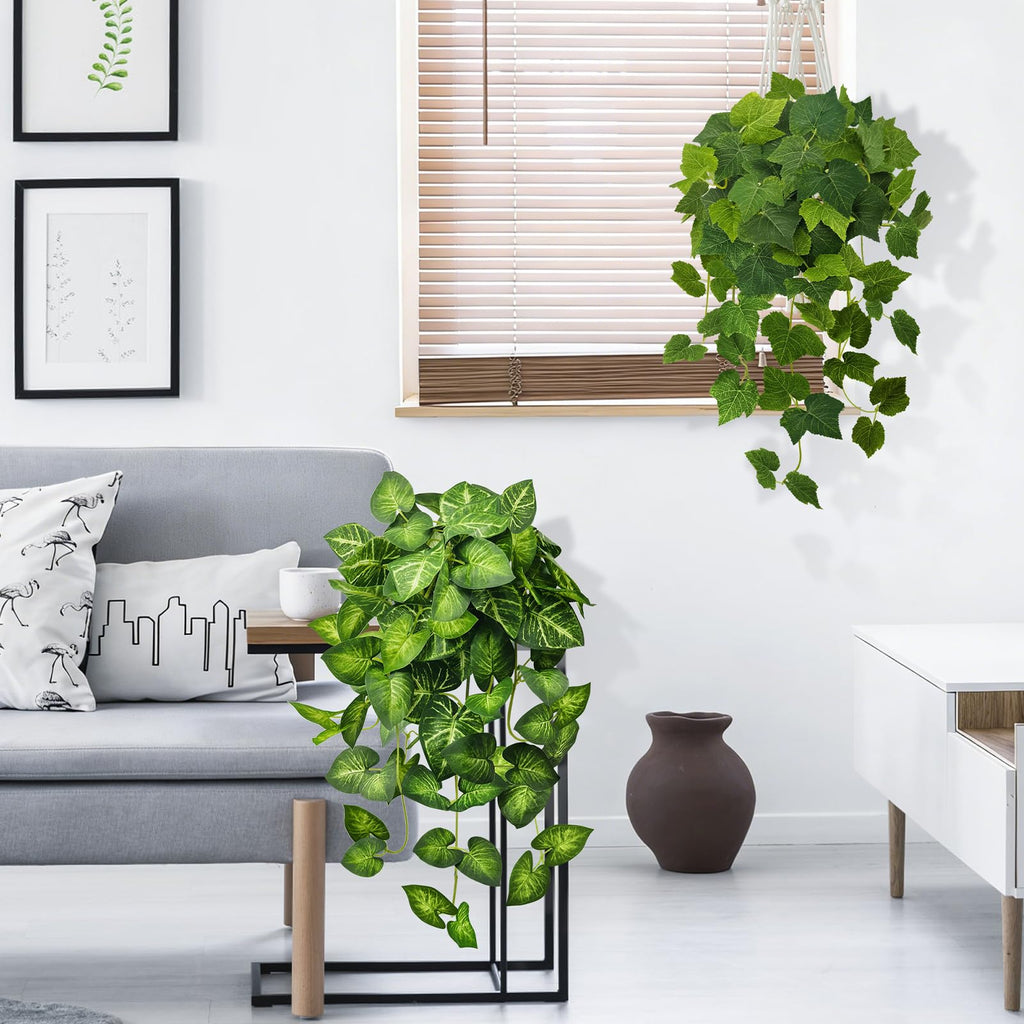 2 Pack Artificial Hanging Plants with White Pots 26.8''