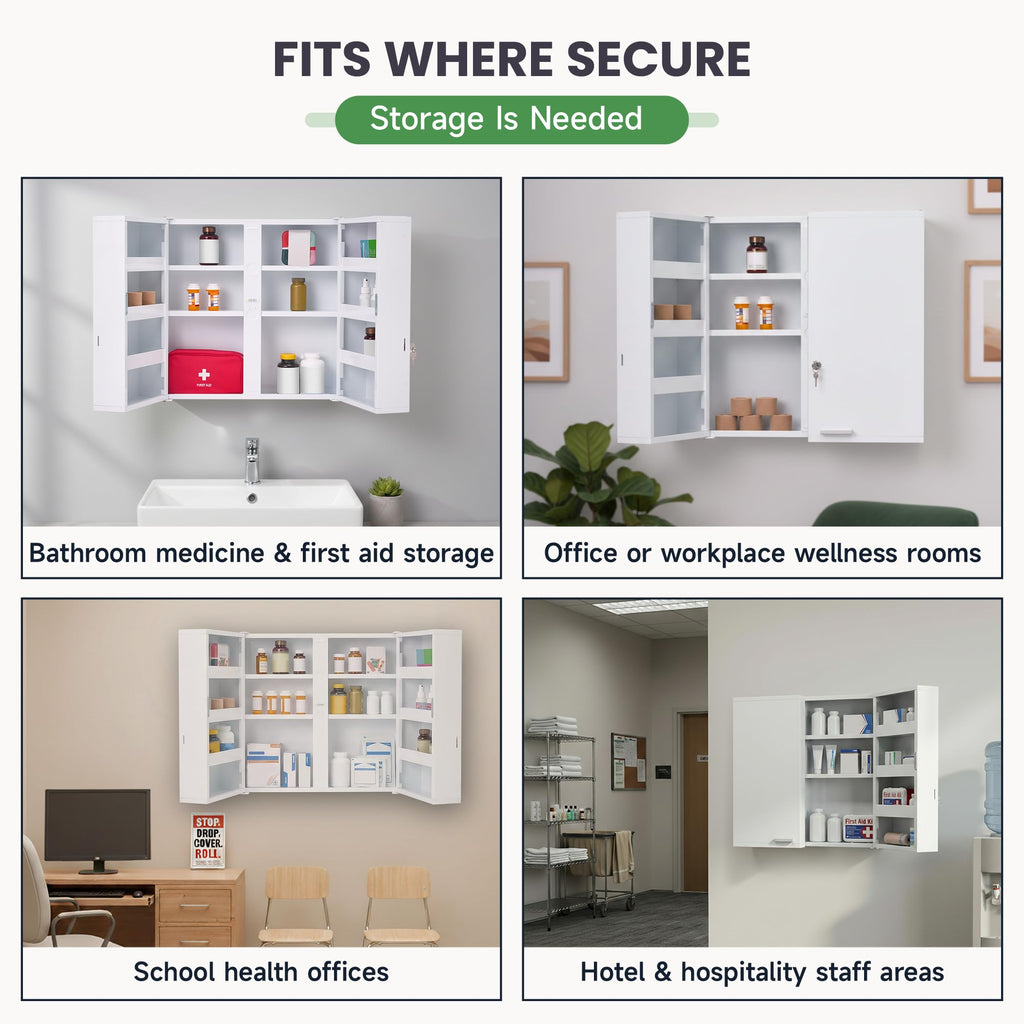 Large Locking Medicine Cabinet, 11 Shelves, Metal, Wall Mounted