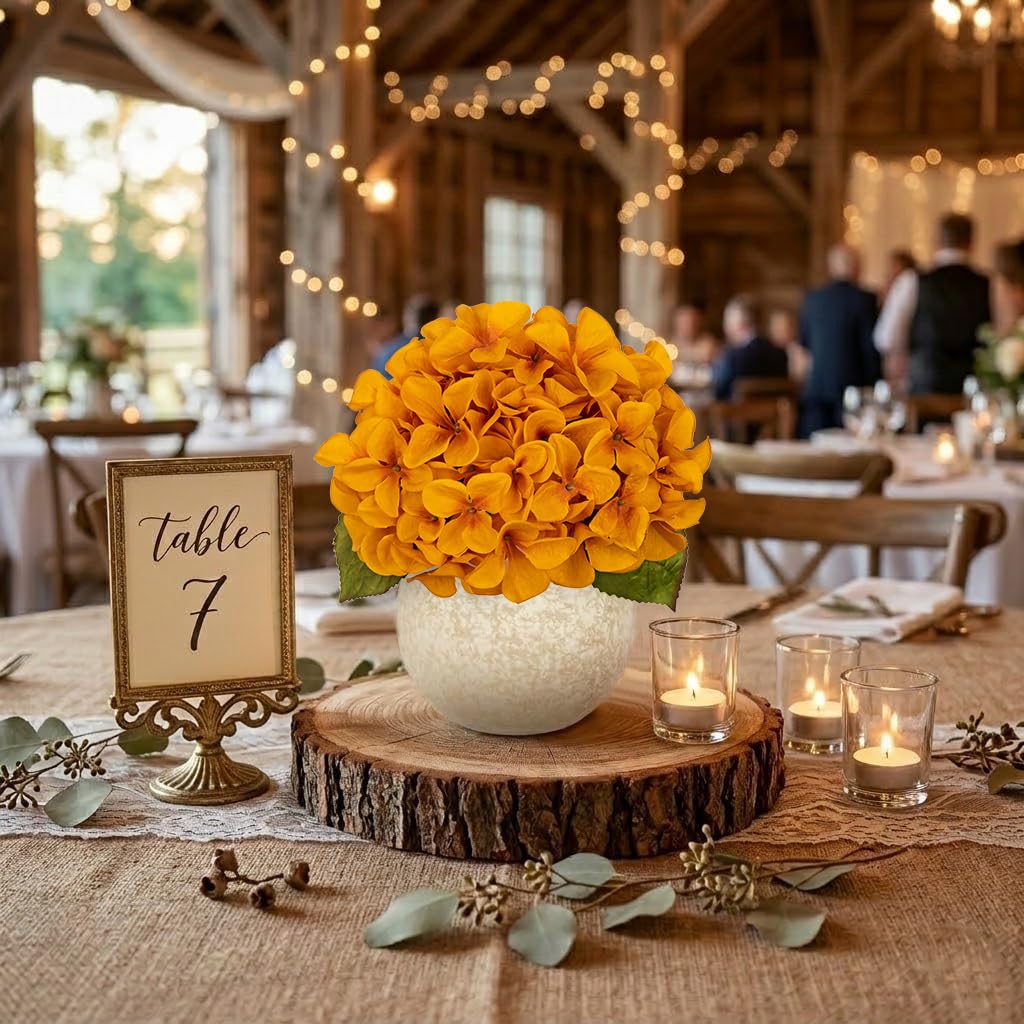 Yellow Artificial with Glass Vase Silk Fake Hydrangeas Faux Arrangements Floral Bulk Bouquet for Wedding Party Boho