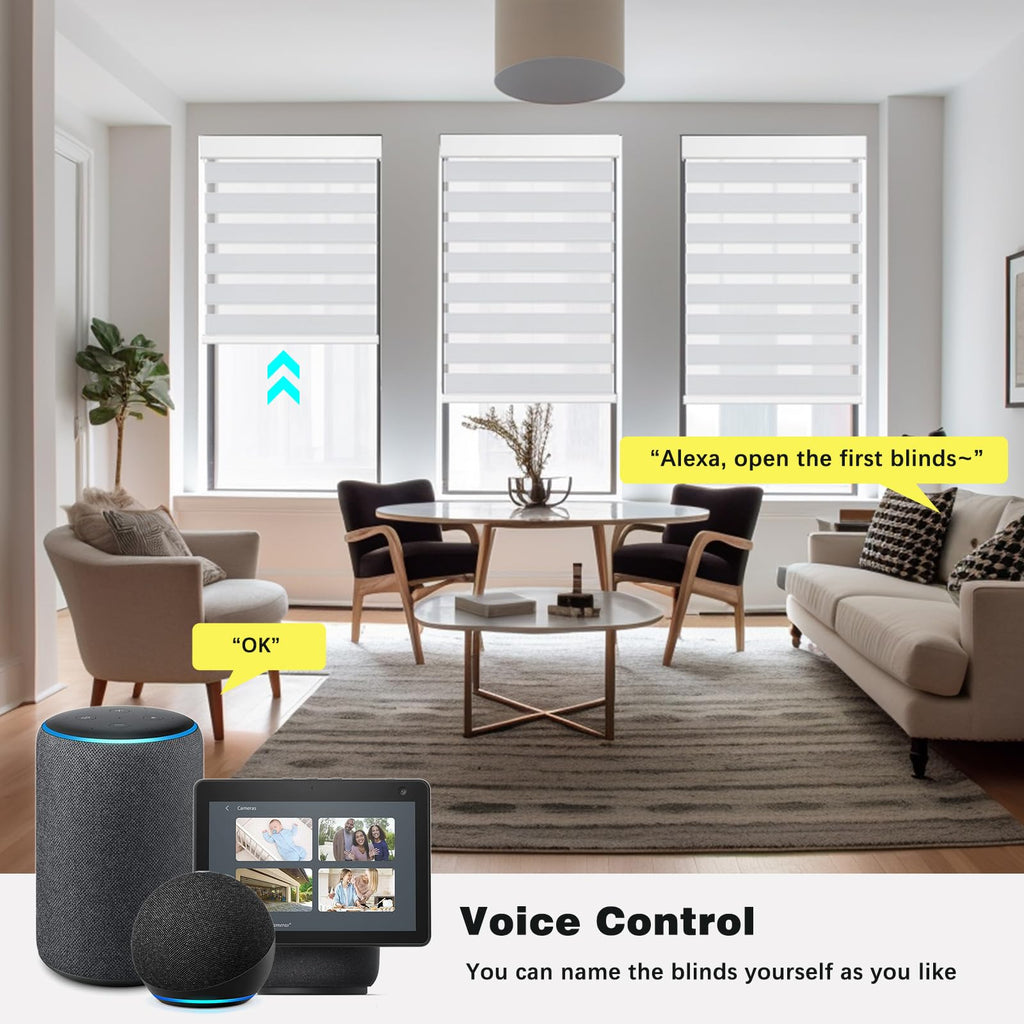Smart Zebra Blinds Motorized Shades Remote Control for Indoor Windows, Custom Size Electric Solar Panel Power