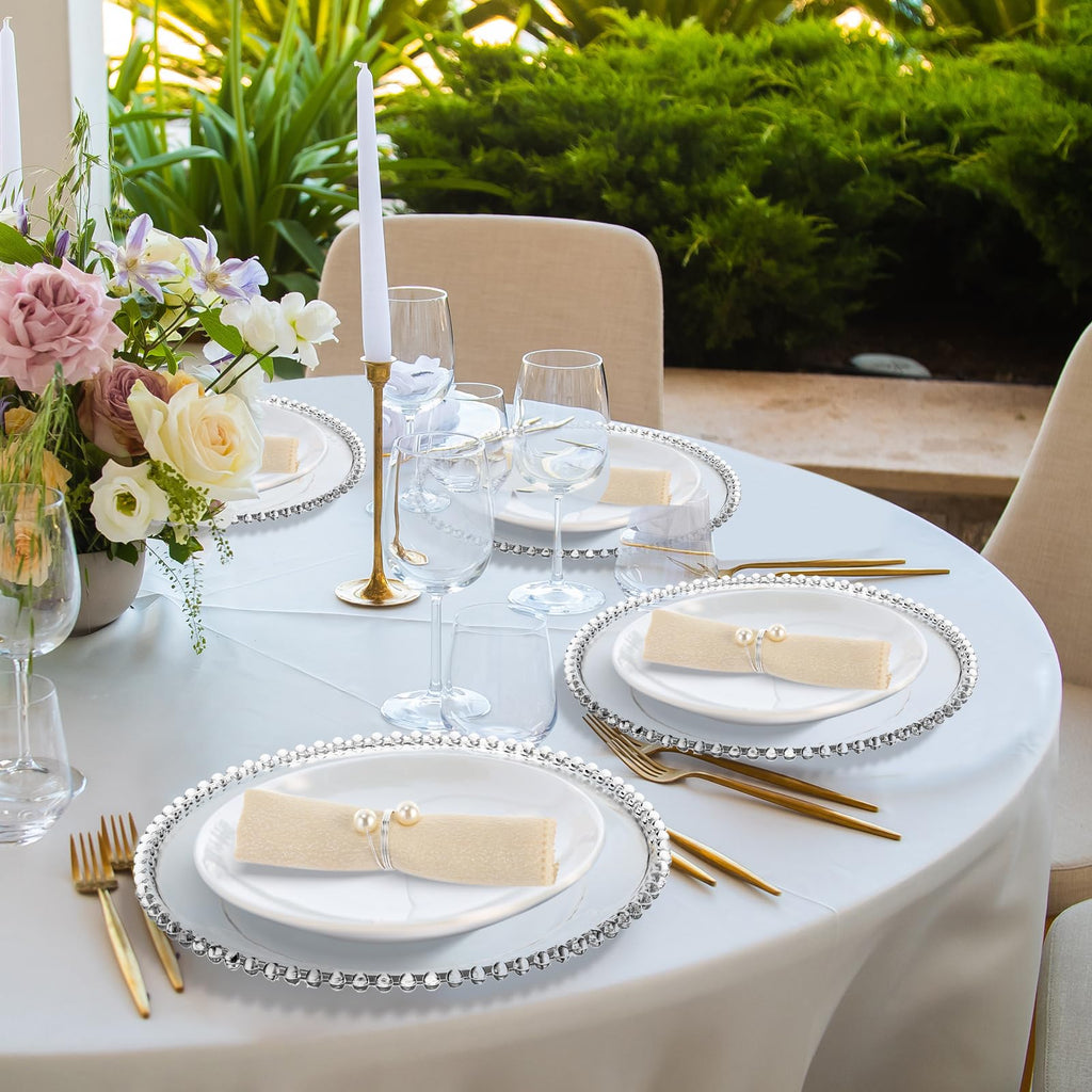 50 Set Clear Beaded Charger Plates Bulk for Wedding, 13 Inch