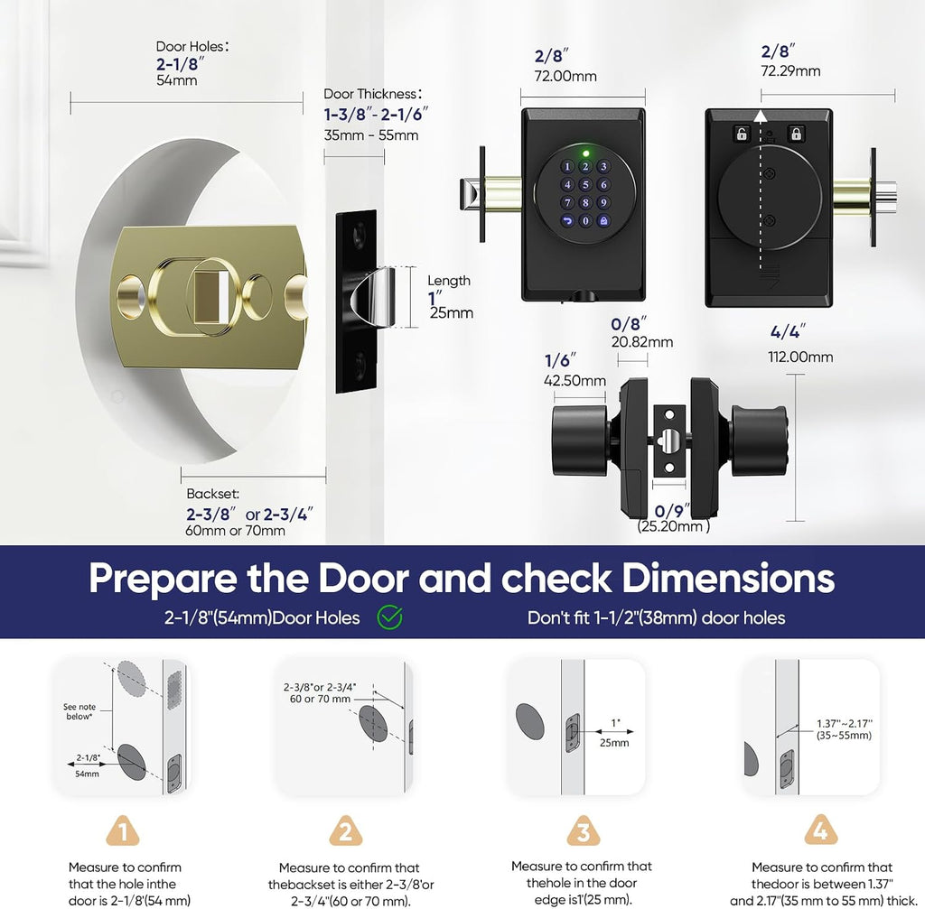 Fingerprint Smart Keyless Entry Door Lock Knob Biometric Keypad Digtal Lock