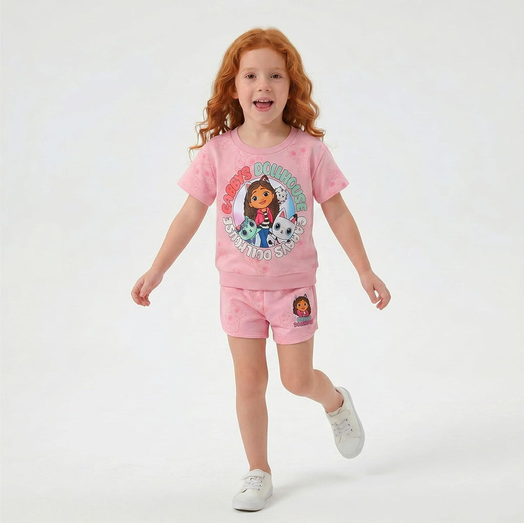 Girls French Terry Short Sleeve T-Shirt and Shorts Set for Toddler to Big Kids