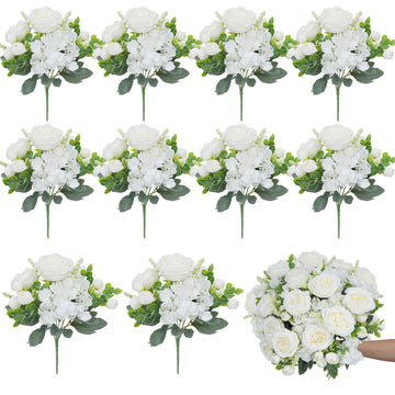 10 Bundles Artificial Peonies, Milky White Artificial